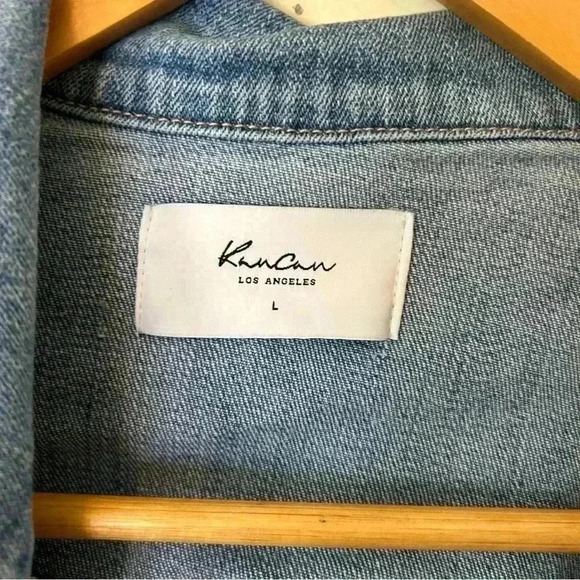 KanCan Destroyed Raw Frayed Hem Cropped Jean Jacket Size L - Picture 2 of 7